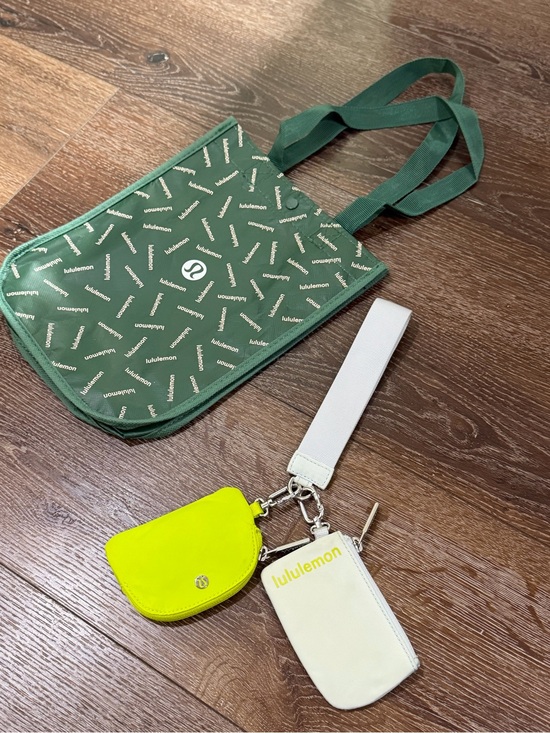 lululemon athletica Handbags - lululemon dual pouch wristlet  with reusable bag neon green and gray color